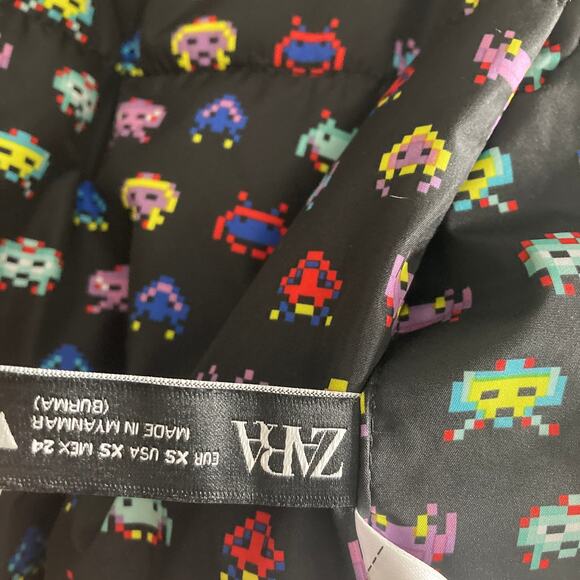 Zara Space Invaders Reversible Quilted Puffer Jacket Womens XS Oversized - Picture 11 of 16